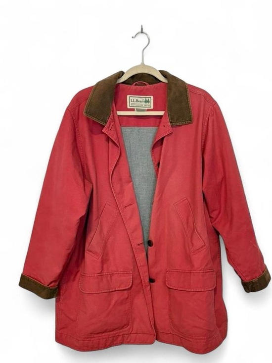 L.L. Bean Jackets & Blazers - L.L. Bean Women's salmon  Canvas Barn Coat with Brown Corduroy Collar